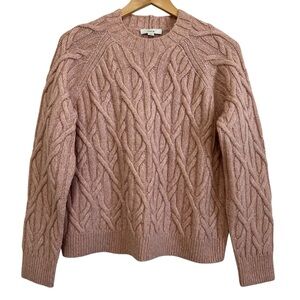 VINCE Interlocking Cable Knit Wool Cashmere Blend Sweater Blush Pink Medium